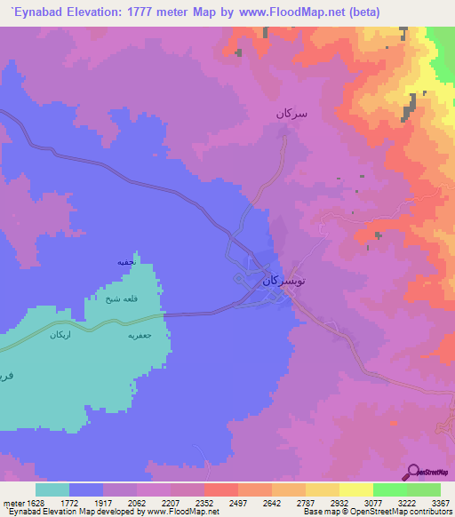 `Eynabad,Iran Elevation Map