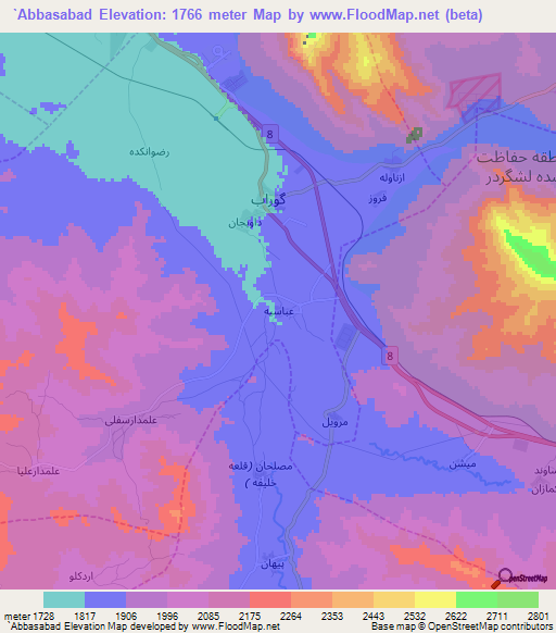 `Abbasabad,Iran Elevation Map