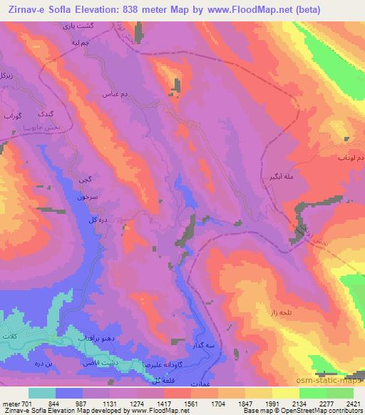 Zirnav-e Sofla,Iran Elevation Map