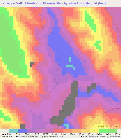 Zirnav-e Sofla,Iran Elevation Map
