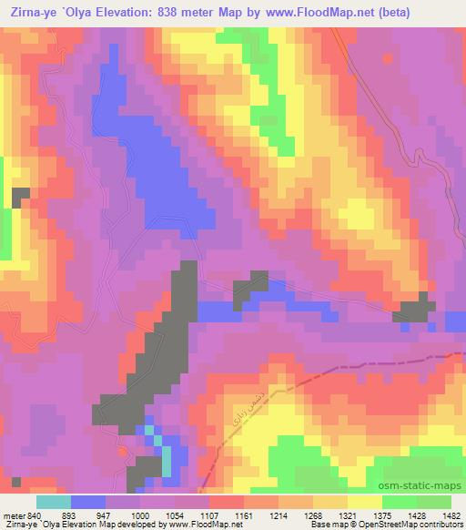 Zirna-ye `Olya,Iran Elevation Map