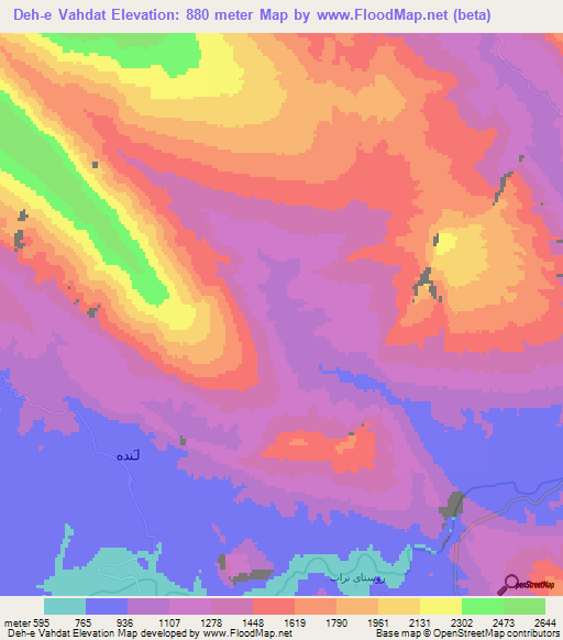 Deh-e Vahdat,Iran Elevation Map