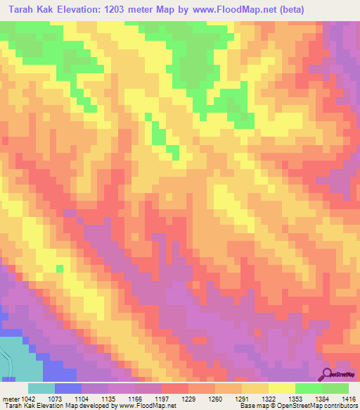 Tarah Kak,Iran Elevation Map