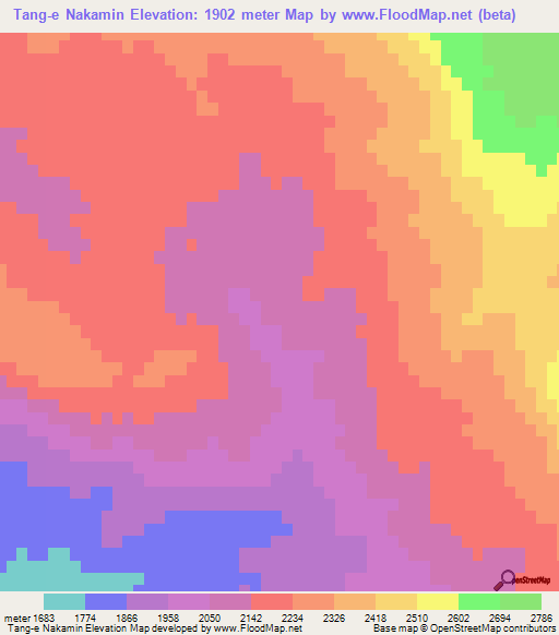 Tang-e Nakamin,Iran Elevation Map