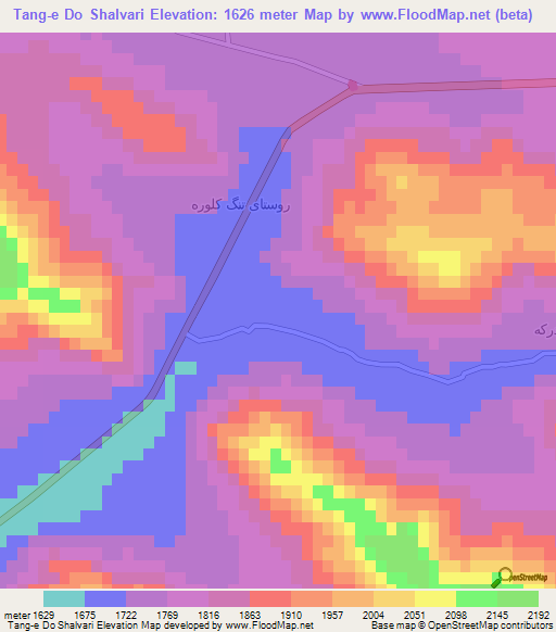 Tang-e Do Shalvari,Iran Elevation Map