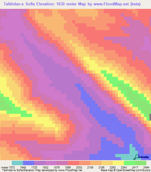 Talkhdan-e Sofla,Iran Elevation Map