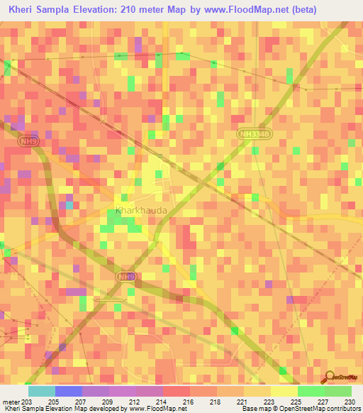 Kheri Sampla,India Elevation Map