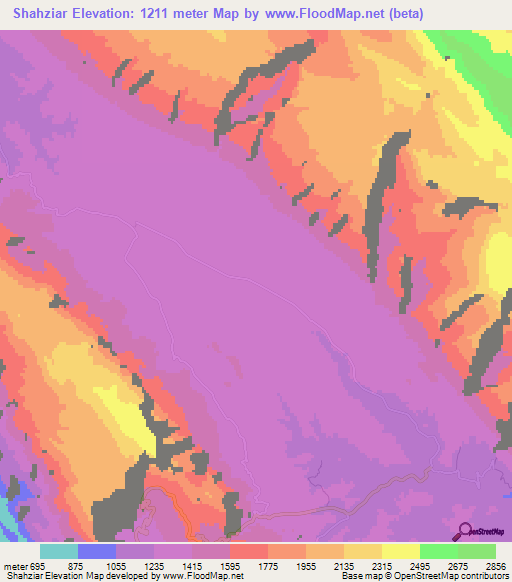 Shahziar,Iran Elevation Map