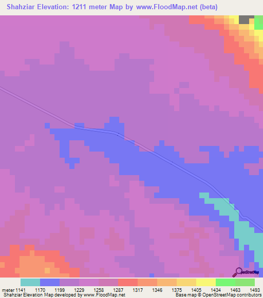 Shahziar,Iran Elevation Map