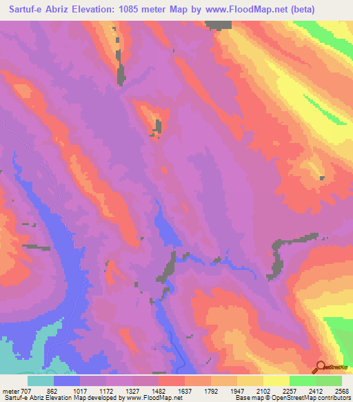 Sartuf-e Abriz,Iran Elevation Map