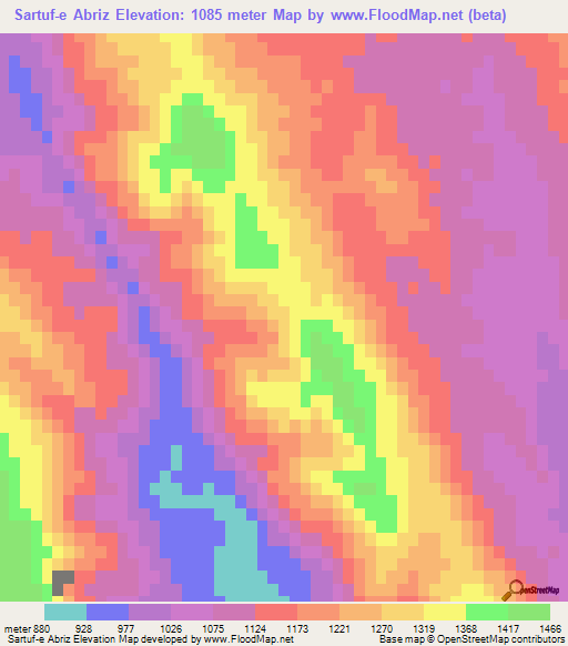 Sartuf-e Abriz,Iran Elevation Map