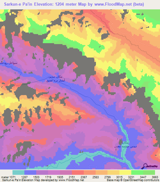 Sarkun-e Pa'in,Iran Elevation Map