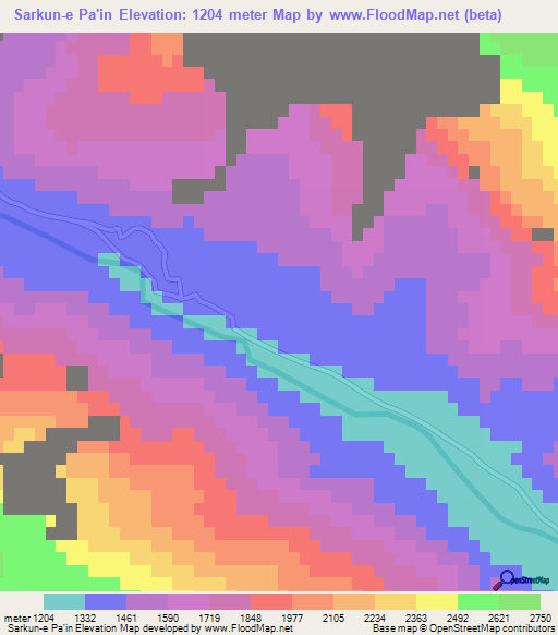 Sarkun-e Pa'in,Iran Elevation Map