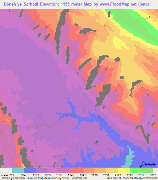 Boneh-ye Sarhadi,Iran Elevation Map
