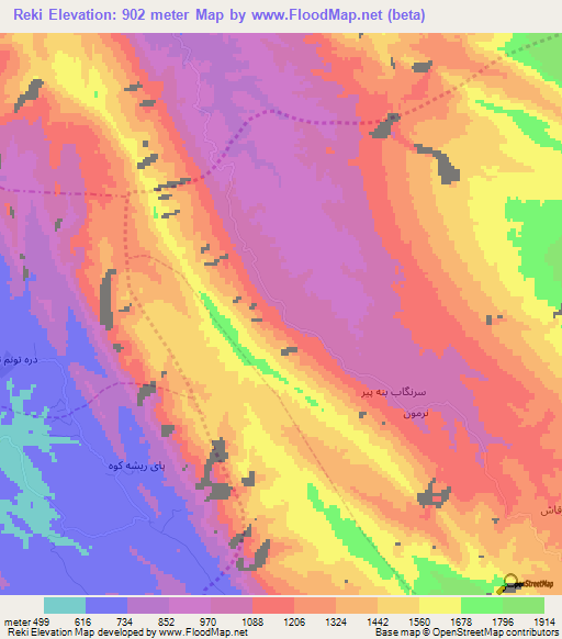 Reki,Iran Elevation Map