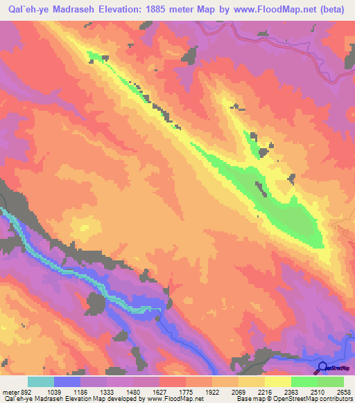 Qal`eh-ye Madraseh,Iran Elevation Map