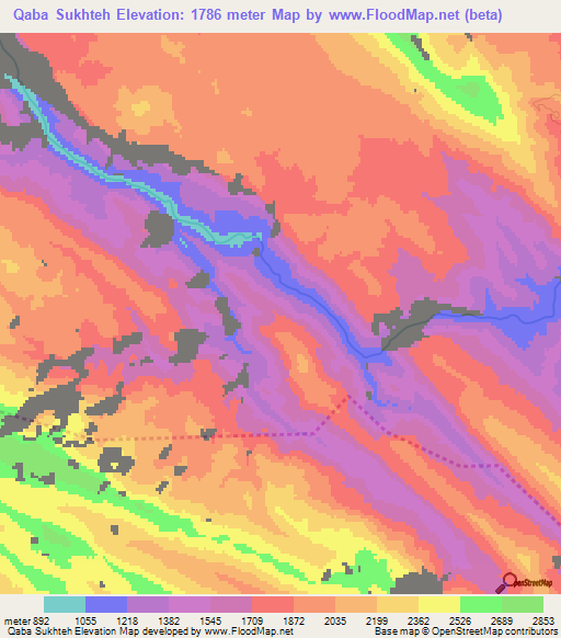 Qaba Sukhteh,Iran Elevation Map