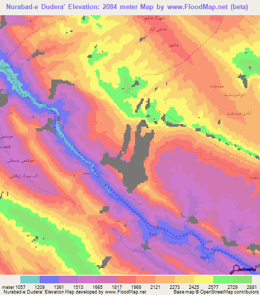 Nurabad-e Dudera',Iran Elevation Map