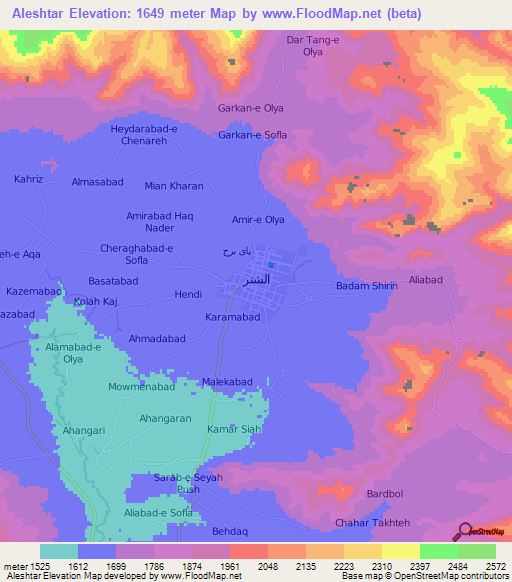 Aleshtar,Iran Elevation Map