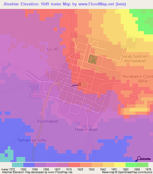 Aleshtar,Iran Elevation Map