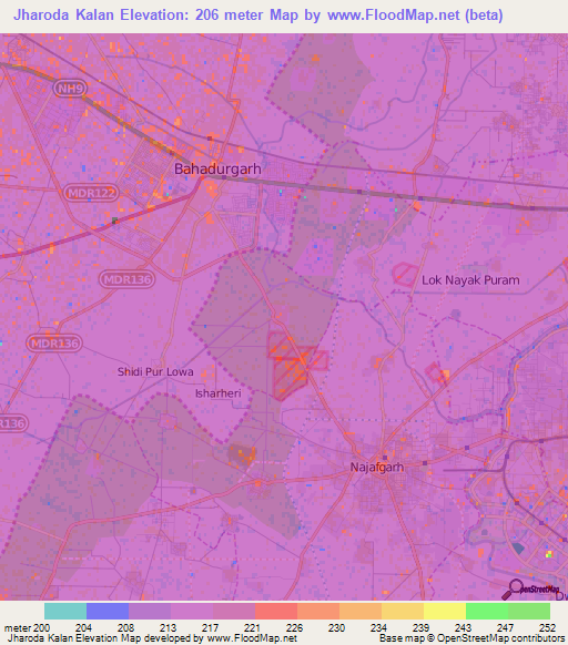 Jharoda Kalan,India Elevation Map