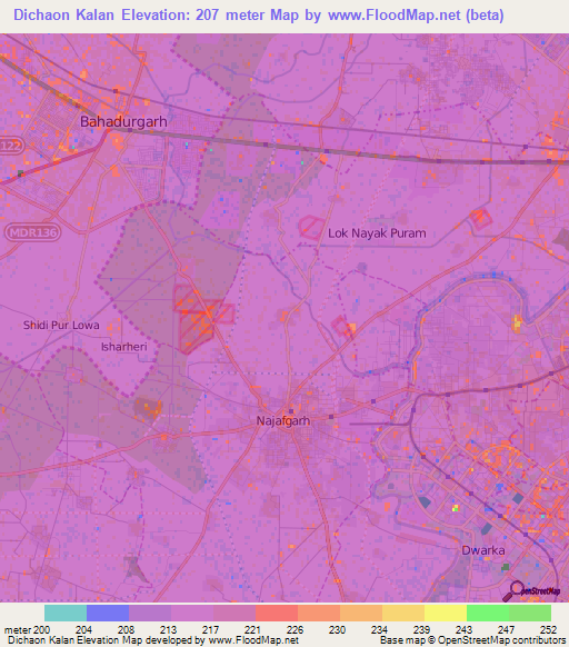 Dichaon Kalan,India Elevation Map