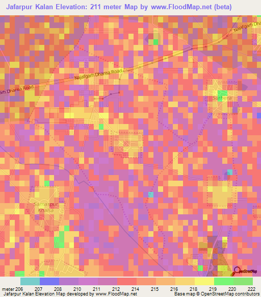 Jafarpur Kalan,India Elevation Map
