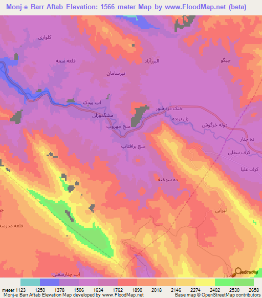 Monj-e Barr Aftab,Iran Elevation Map