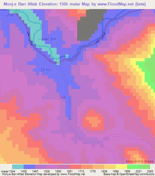 Monj-e Barr Aftab,Iran Elevation Map