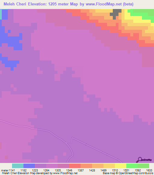 Meleh Cheri,Iran Elevation Map