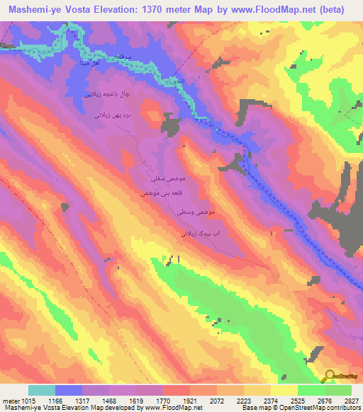 Mashemi-ye Vosta,Iran Elevation Map