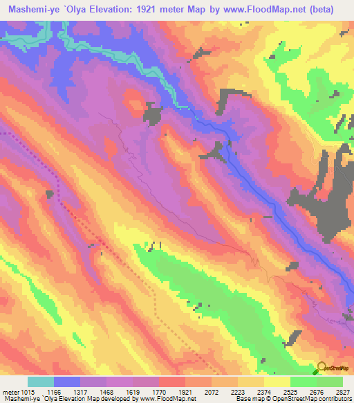 Mashemi-ye `Olya,Iran Elevation Map