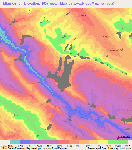 Mian Qal`eh,Iran Elevation Map
