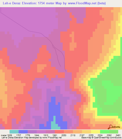 Leh-e Deraz,Iran Elevation Map