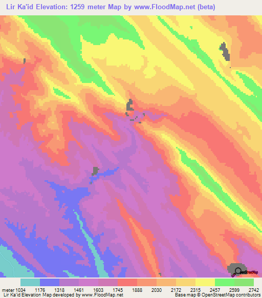 Lir Ka'id,Iran Elevation Map