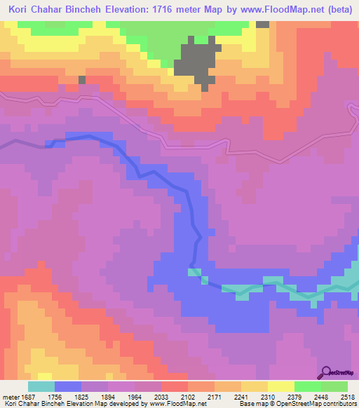Kori Chahar Bincheh,Iran Elevation Map