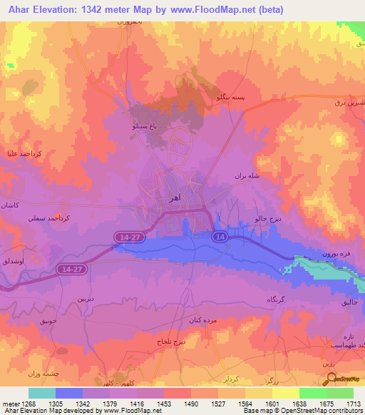 Ahar,Iran Elevation Map