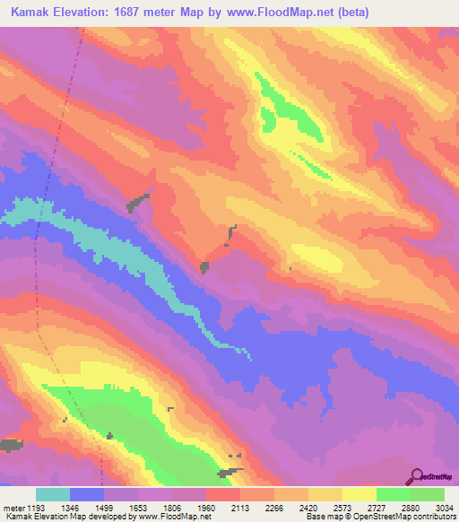 Kamak,Iran Elevation Map