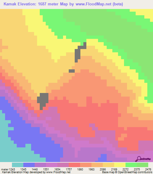 Kamak,Iran Elevation Map