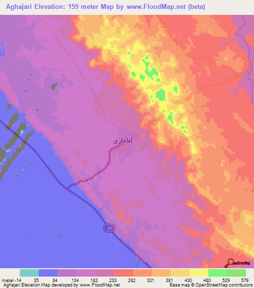 Aghajari,Iran Elevation Map
