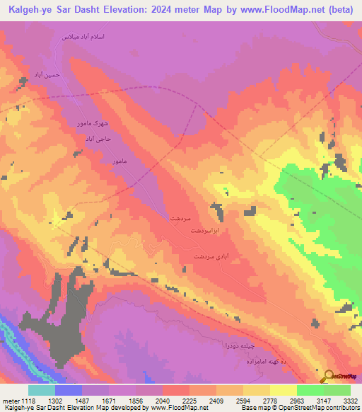 Kalgeh-ye Sar Dasht,Iran Elevation Map
