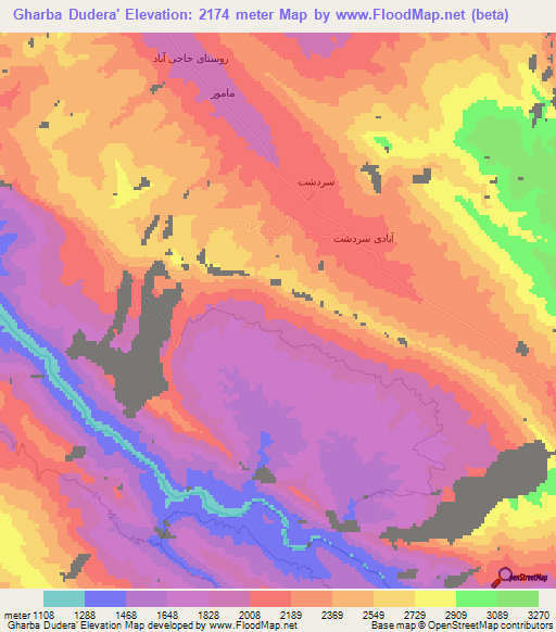 Gharba Dudera',Iran Elevation Map