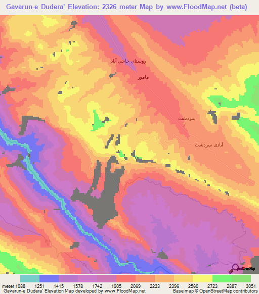 Gavarun-e Dudera',Iran Elevation Map