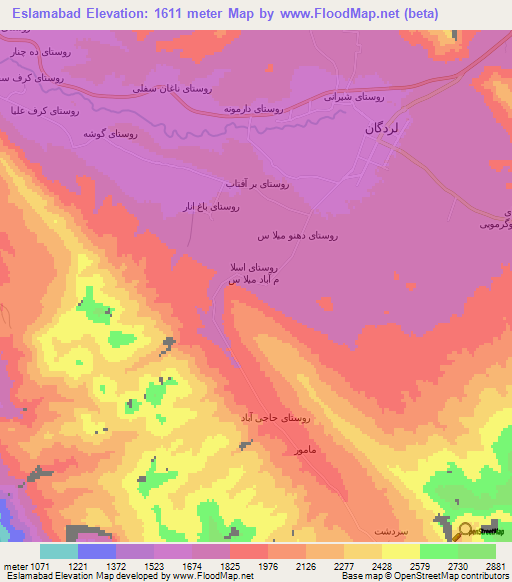 Eslamabad,Iran Elevation Map