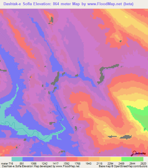 Dashtak-e Sofla,Iran Elevation Map
