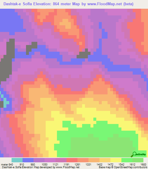 Dashtak-e Sofla,Iran Elevation Map
