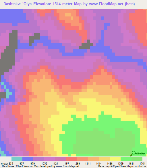 Dashtak-e `Olya,Iran Elevation Map