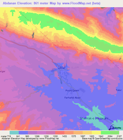 Abdanan,Iran Elevation Map