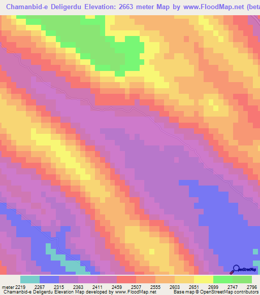 Chamanbid-e Deligerdu,Iran Elevation Map