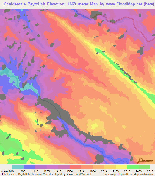 Chalderaz-e Beytollah,Iran Elevation Map